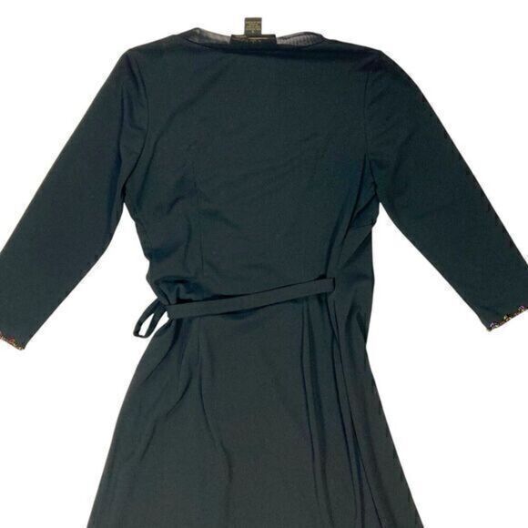 Nicole Miller Collection Wrap Dress Womens S Beaded Embroidered Sheer Hem Midi - Picture 6 of 16